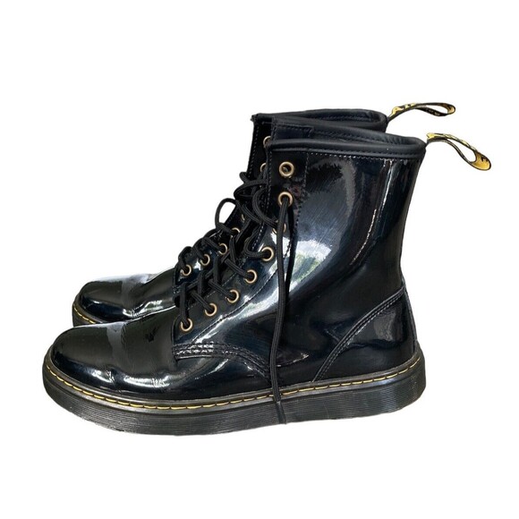 Dr Martens Zavala Black Patent Leather Combat Boots Size 9 Men 10 Women - Picture 3 of 8